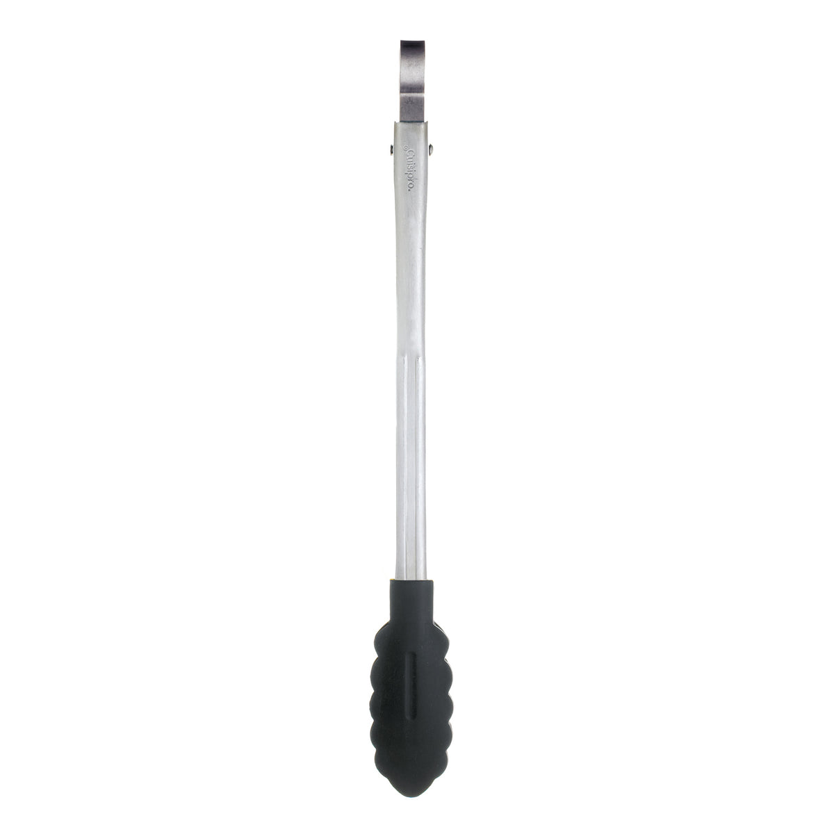 Black CUISIPRO cooking tongs with ergonomic handles, ideal for grilling and serving food in the kitchen.