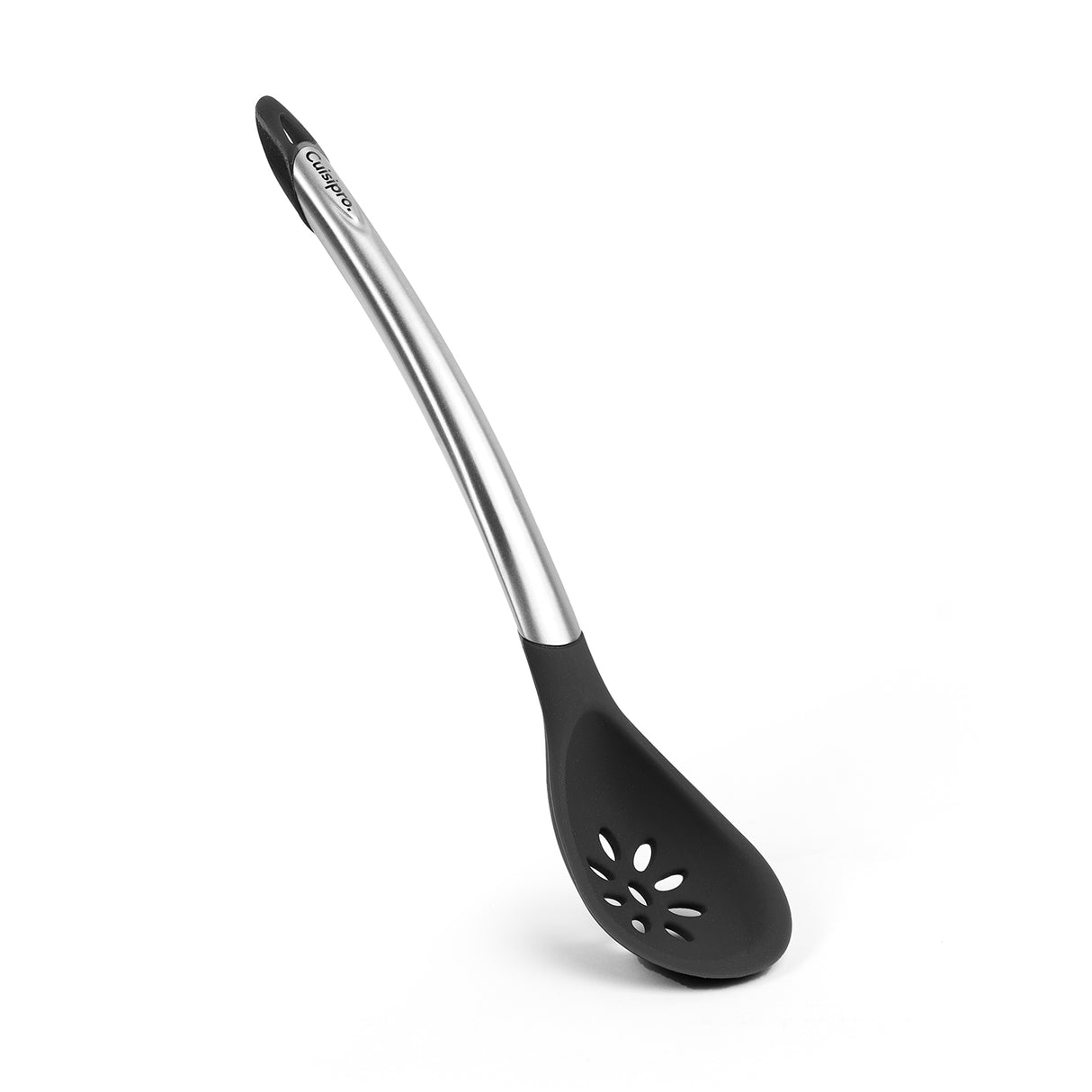 Elegance - geschlitzter Kochlöffel aus satiniertem Edelstahl, schwarz, 30,5 cm
