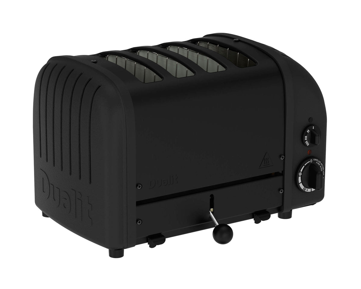 Schwarzer DUALIT Toaster NEWGEN mit Platz für 4 Brotscheiben, modernes Design, sichtbar im Bild.