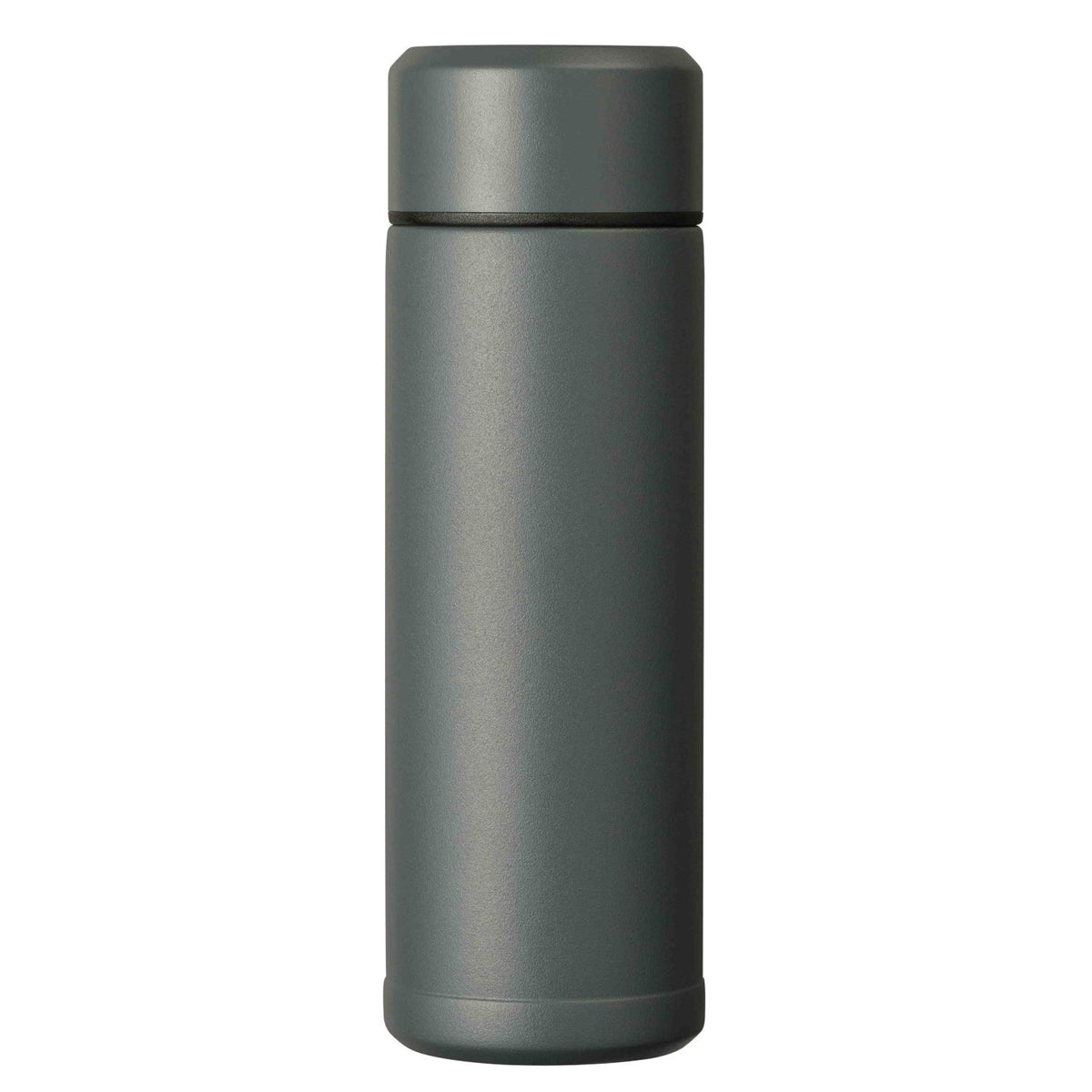 KYOCERA Slim Mug insulated bottle in gray, compact design with a screw-top lid, perfect for hot and cold beverages.