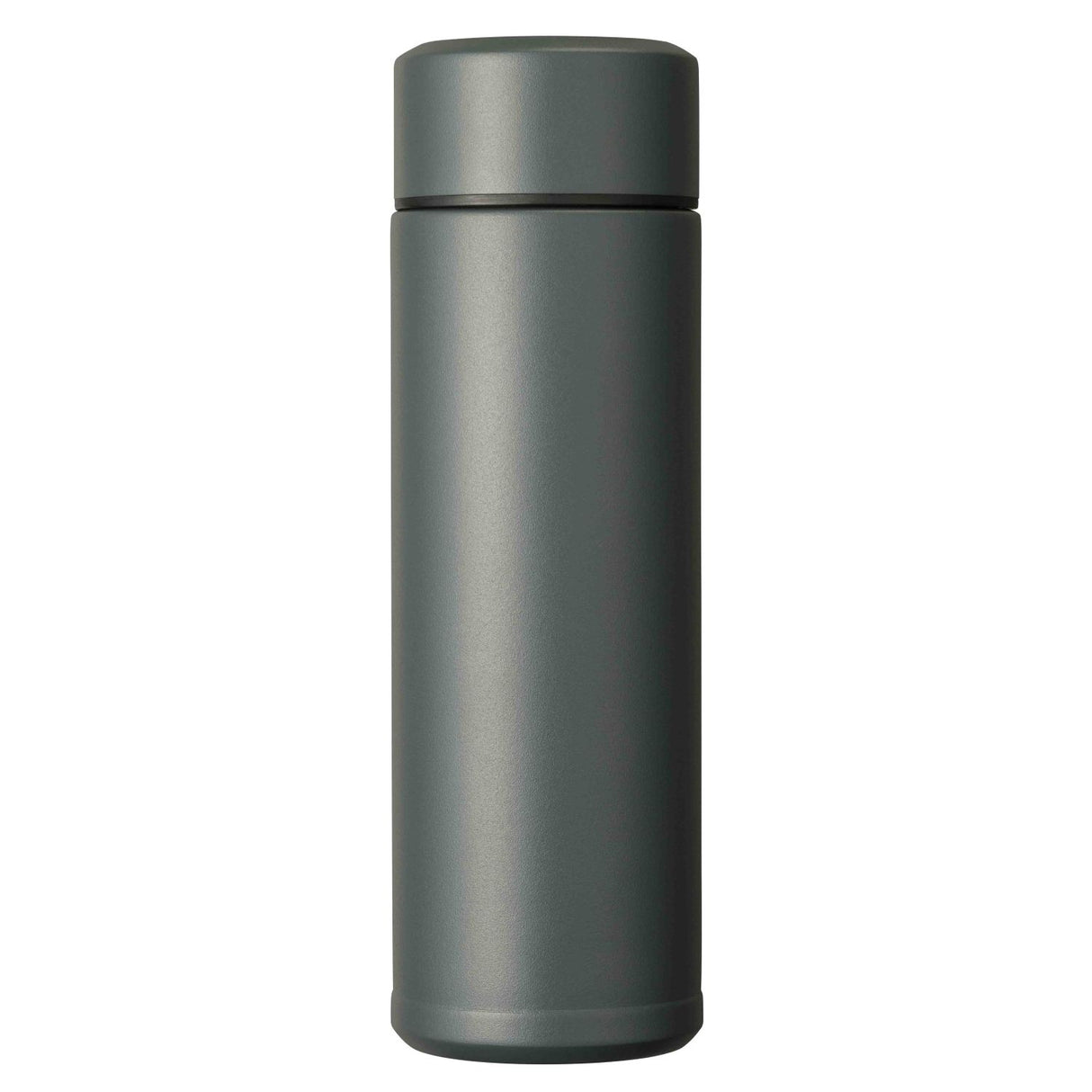 Graue KYOCERA Isolierflasche SLIM MUG mit Edelstahlverschluss und schlankem Design, ideal für unterwegs