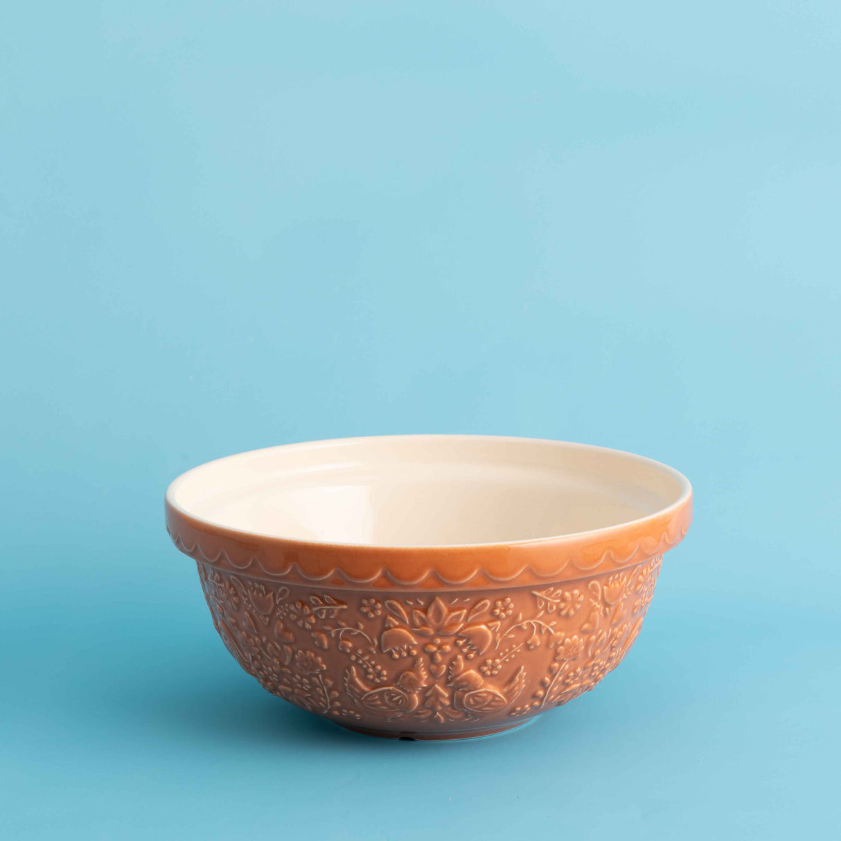 Mason Cash Rührschüssel Home to Roost in Orange, große Schüssel aus Keramik mit Vogelmuster, ideal zum Backen und Kochen
