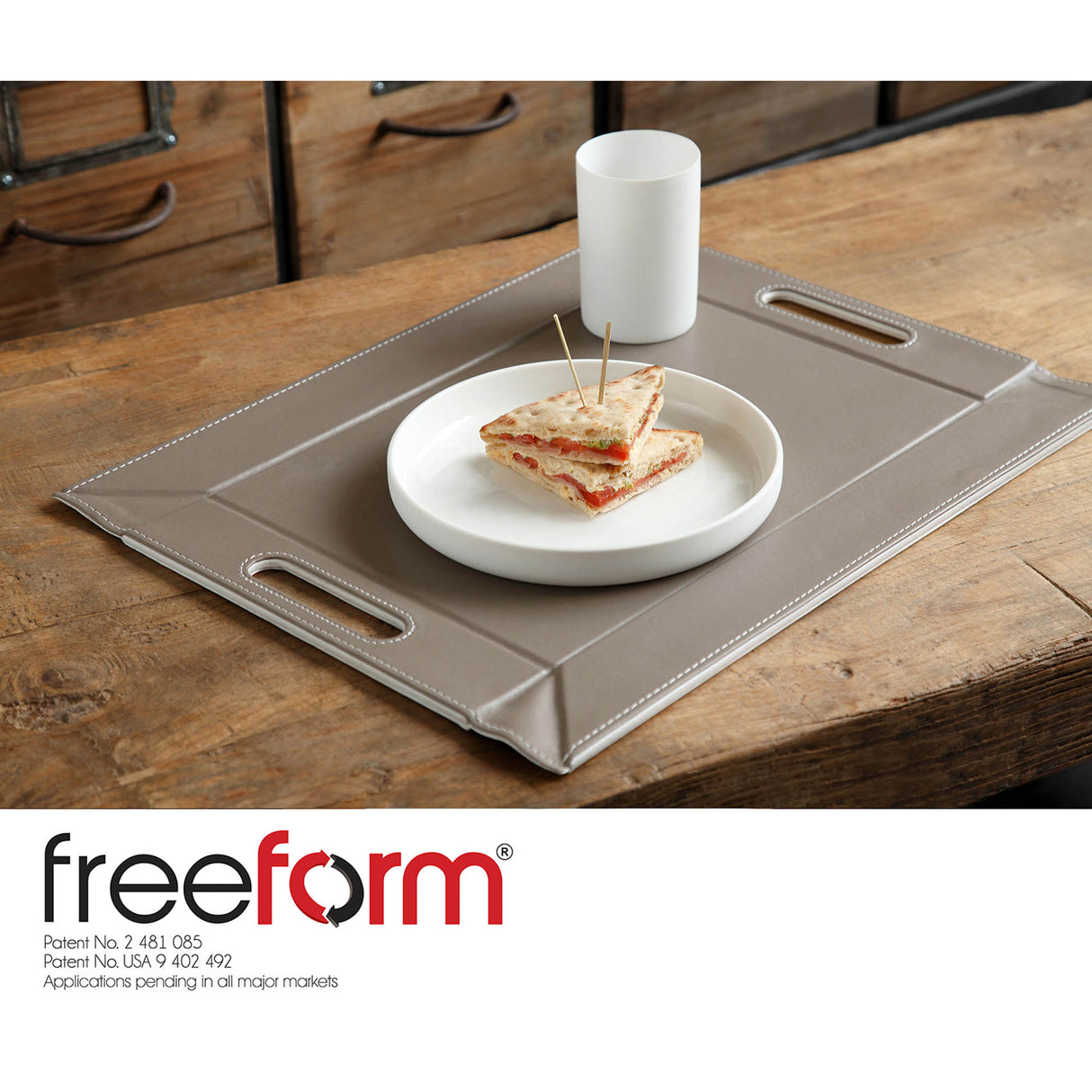Wendetablett | 2in1 Tablett & Tischset DUO, Weiss/Taupe, klein