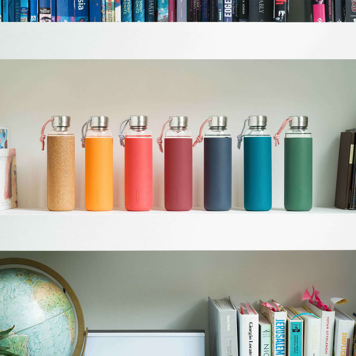 Glas-Wasserflasche, Orange, 600 ml