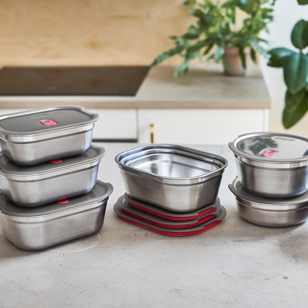 Multifunktions-Frischhaltedosen-Set aus Edelstahl, 600ml + 900ml + 1200ml