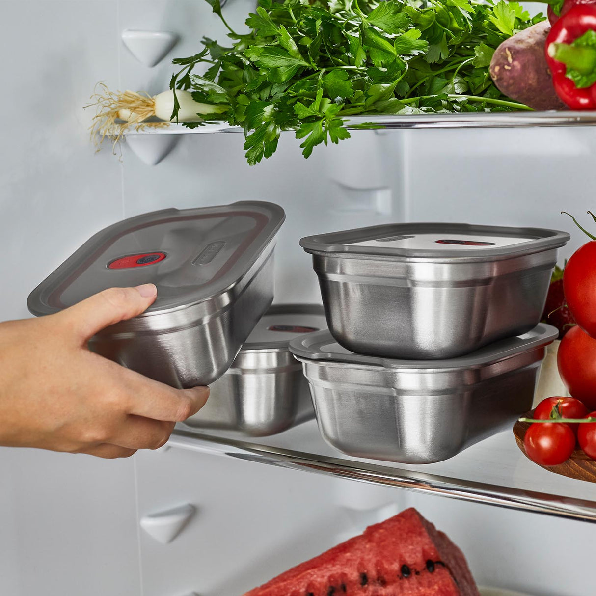 Multifunktions-Frischhaltedosen-Set aus Edelstahl, 600ml + 900ml + 1200ml