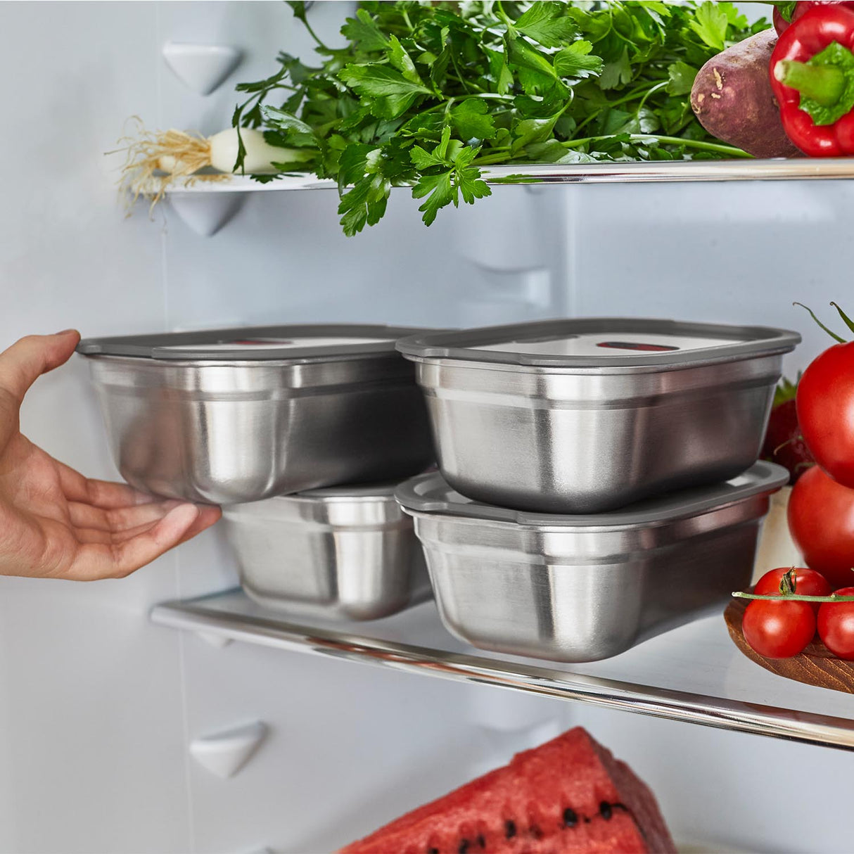 Multifunktions-Frischhaltedosen-Set aus Edelstahl, 600ml + 900ml + 1200ml