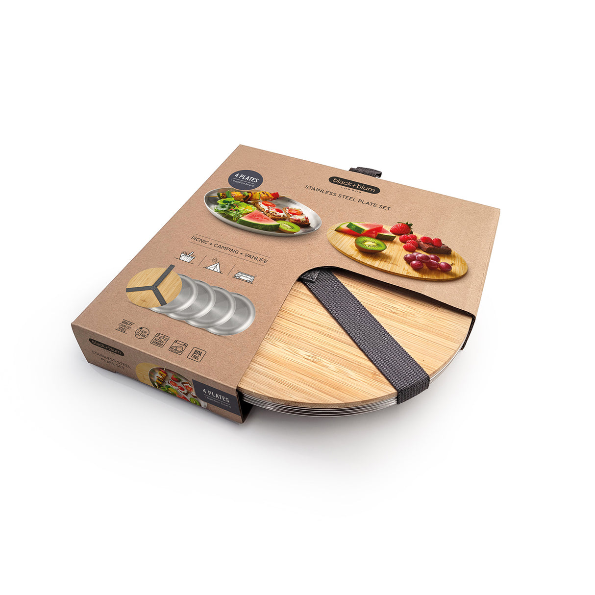 Teller-Set aus Edelstahl, 4 Stück