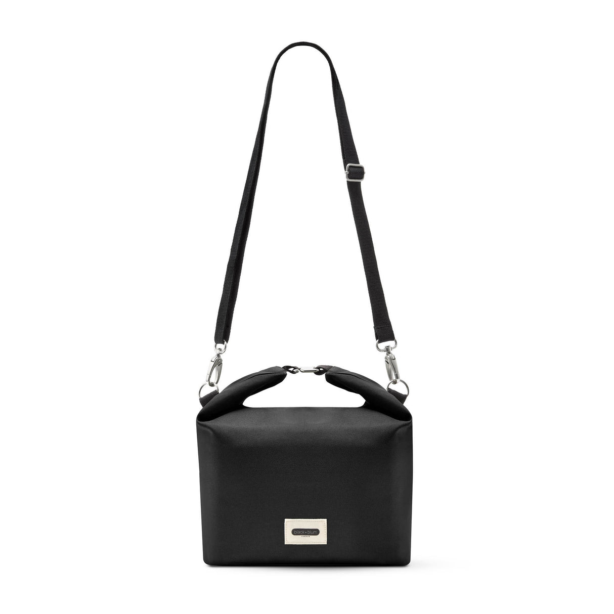 BLACK+BLUM insulated lunchbag with a sleek black design, featuring a spacious interior for lunch and snacks.