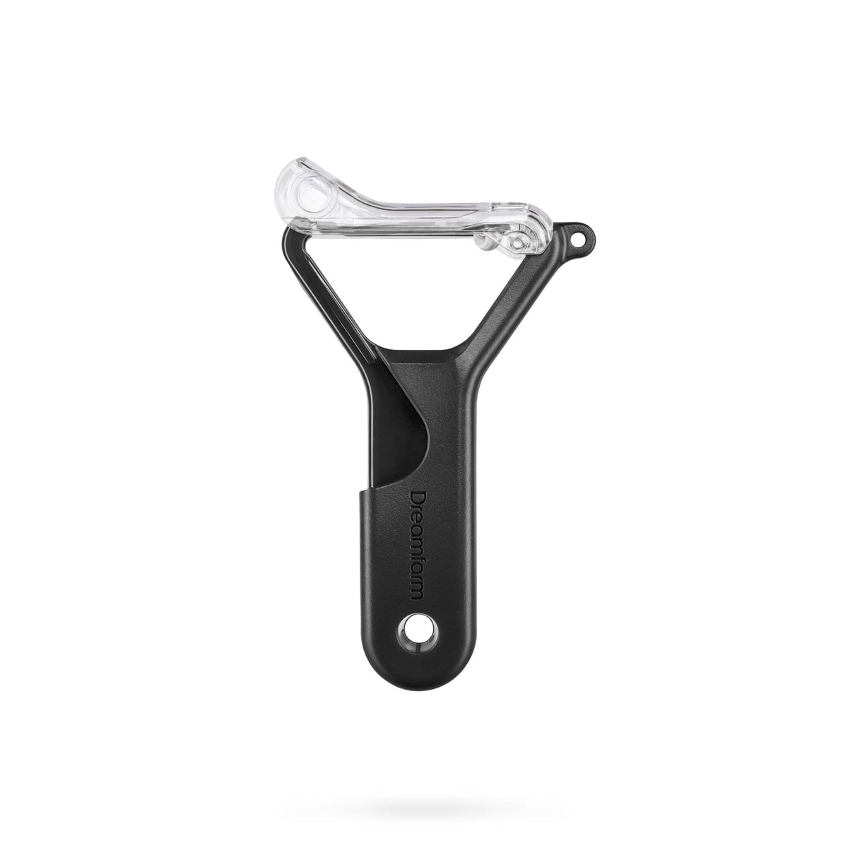 Black DREAMFARM Schäler SHARPLE vegetable peeler with ergonomic handle and sharp blade for easy peeling.