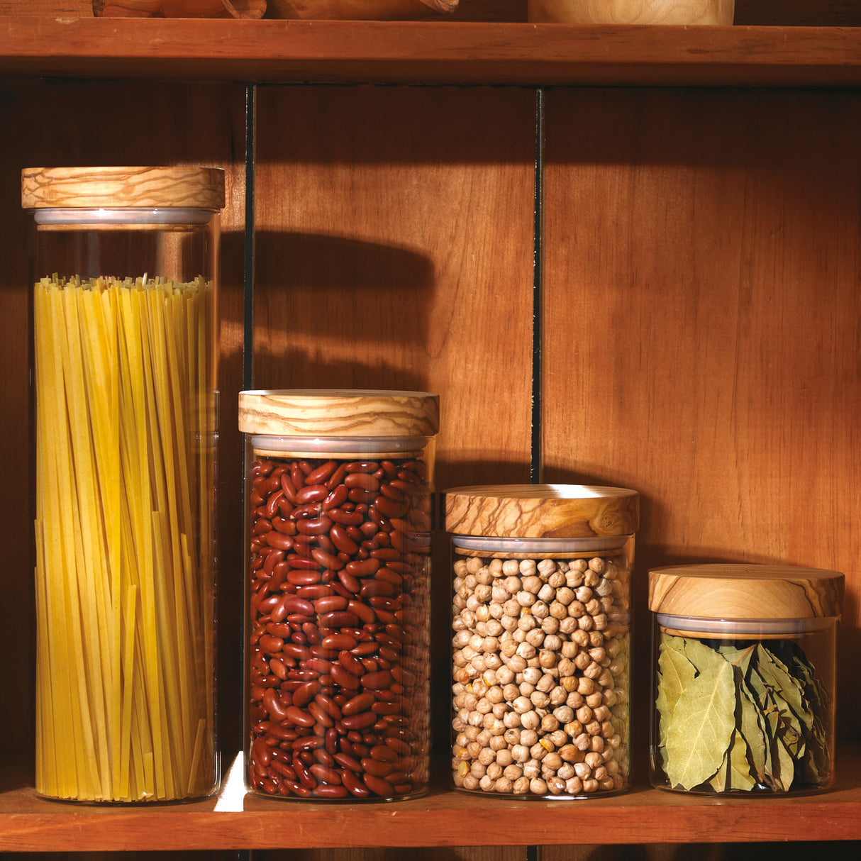 Vorratsglas mit Olivenholzdeckel, in 4 Größen