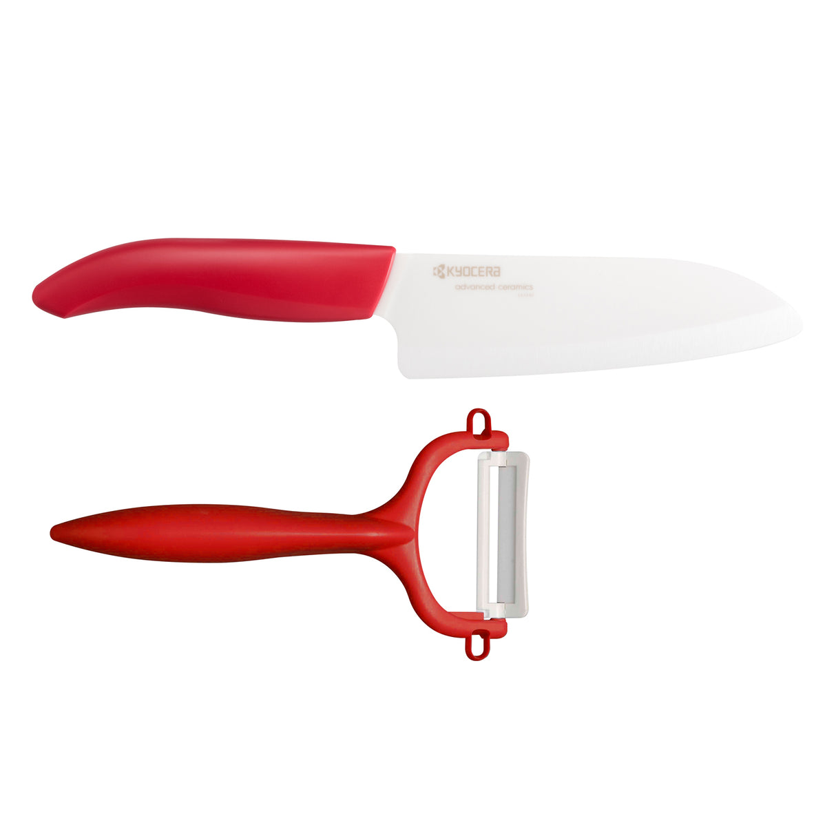 Santokumesser mit Schäler Set, rot, Klinge: 14 cm