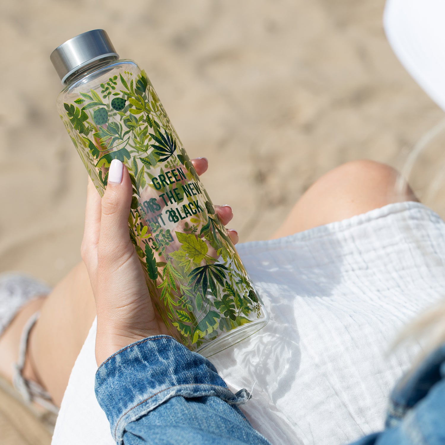 PURE | GREEN Trinkflasche aus Glas, 600 ml