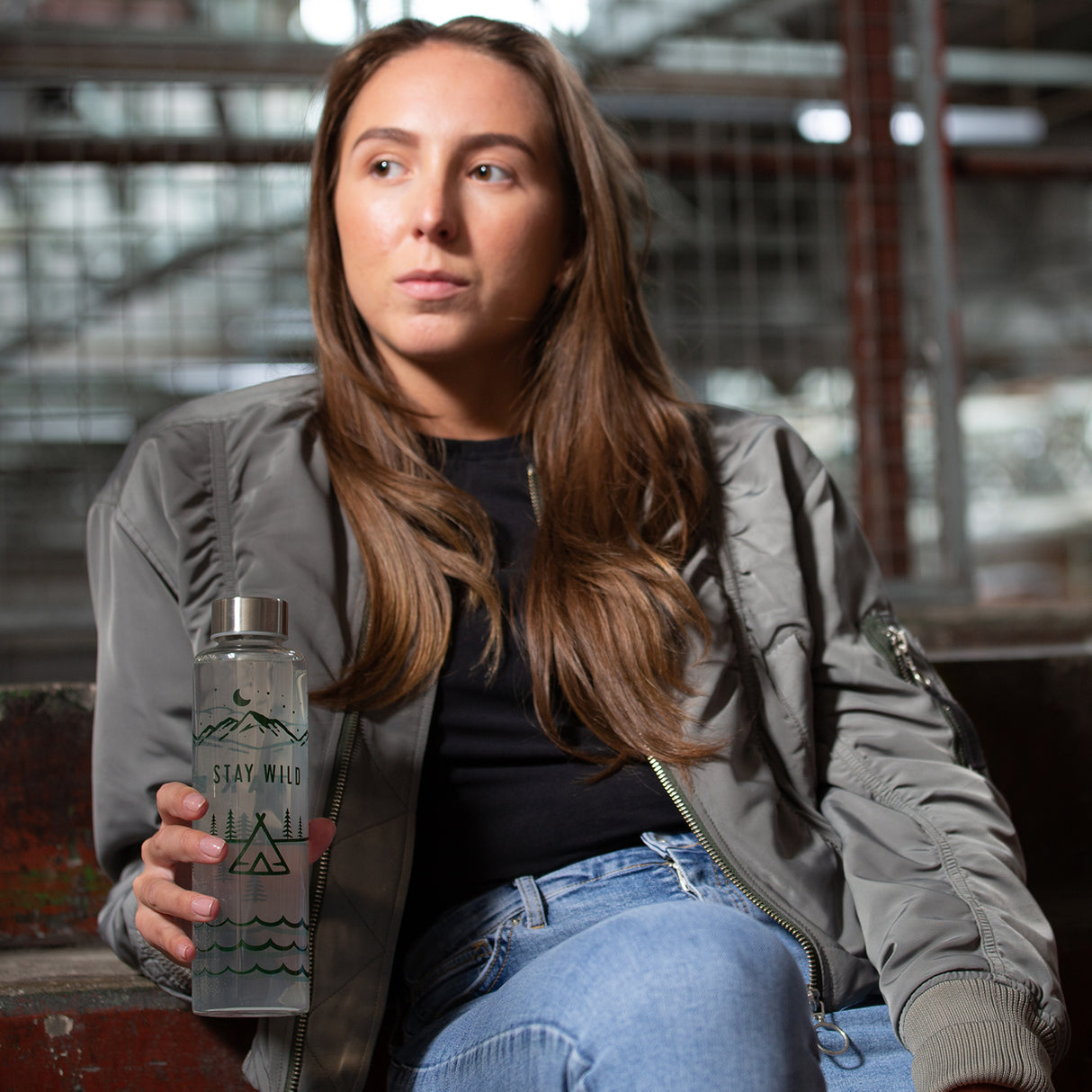 PURE | STAY WILD Trinkflasche aus Glas, 600 ml