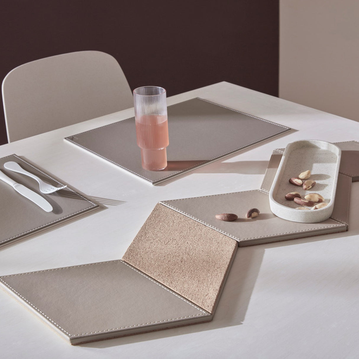 Platzset rechteckig, taupe/weiß