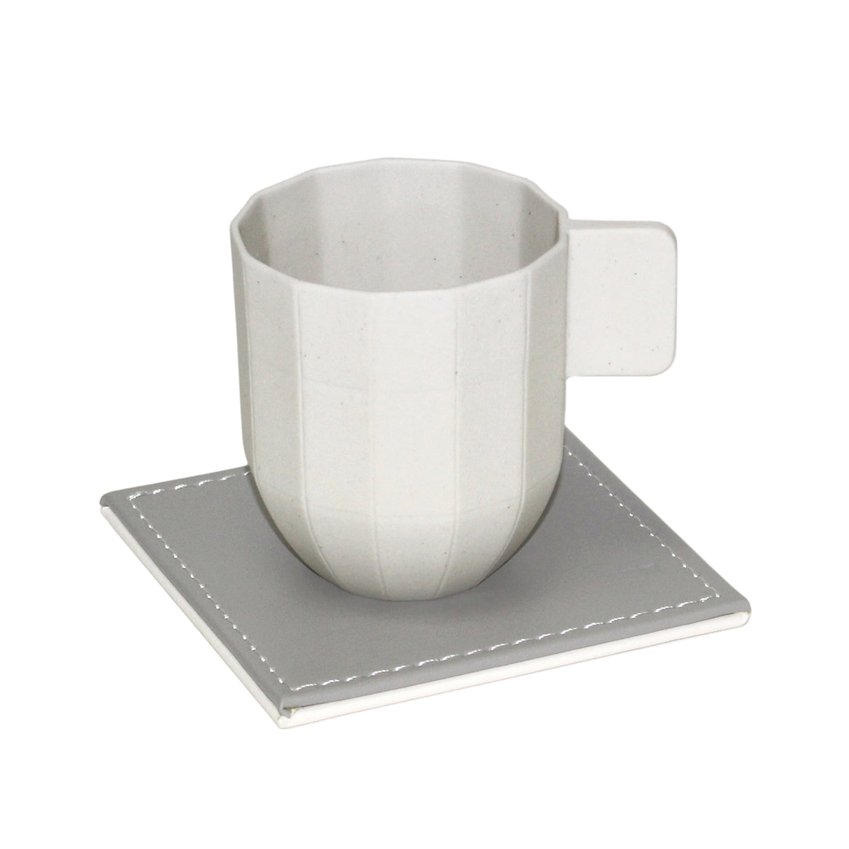 Untersetzer weiß/grau, Kunstleder 10x10cm, 4er Set