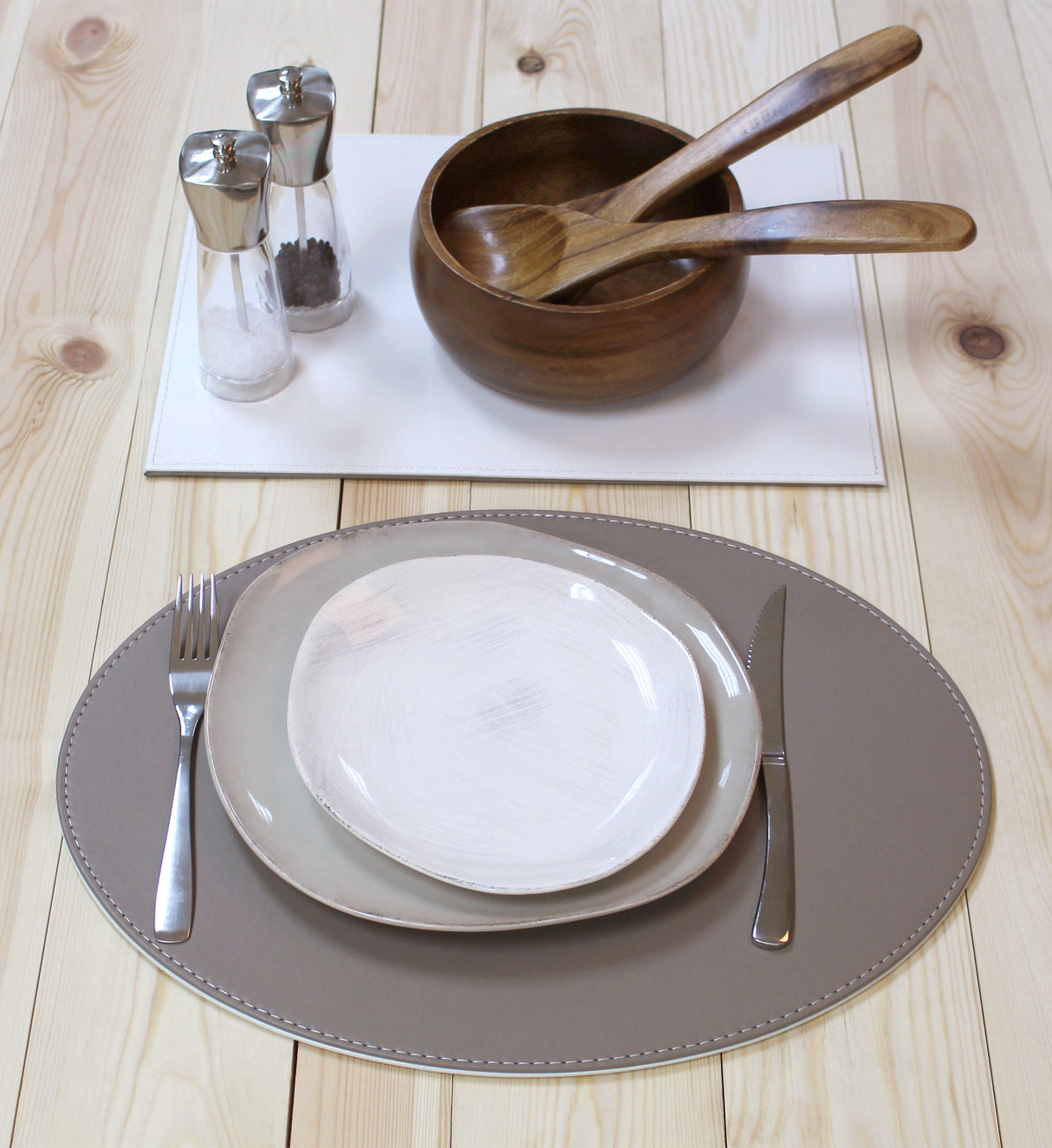 Platzset oval, taupe/weiß