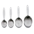 CUISIPRO 4-piece set of silver measuring cups with clear markings for accurate liquid and dry ingredient measurement.