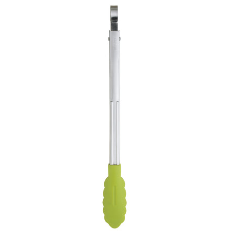 CUISIPRO green 24 cm cooking and serving tongs with stainless steel tips, ergonomic design for easy handling.