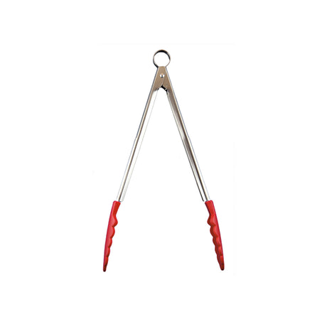 CUISIPRO red 24 cm cooking and serving tongs with stainless steel construction, ideal for grilling and serving food.