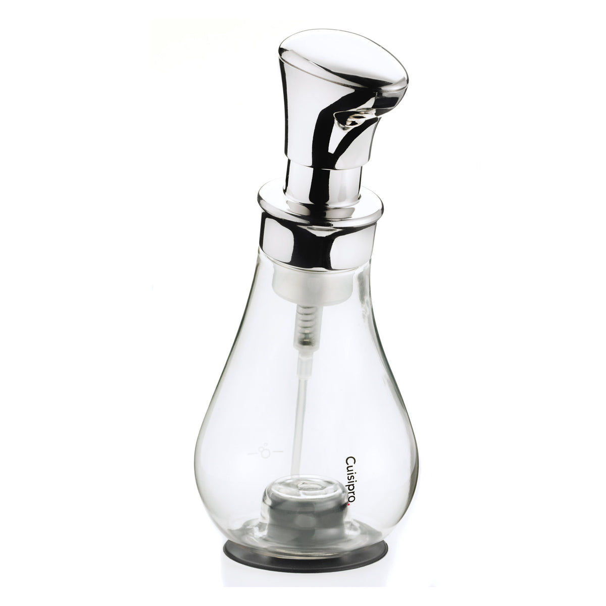 CUISIPRO chrome soap foam dispenser, 39 cm tall, with a sleek design and pump for dispensing foaming soap.