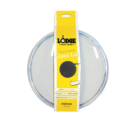Black Lodge lid for cookware, round and made of durable material, with a smooth handle and vent hole for steam release.