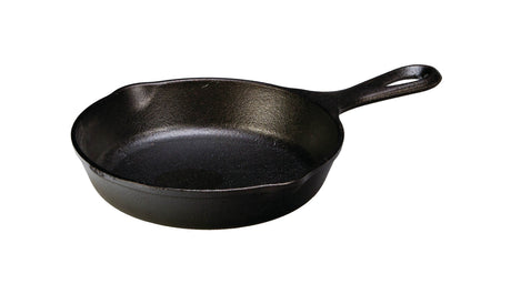 Lodge cast iron skillet in black, classic design, with a smooth cooking surface and sturdy handle for versatile kitchen use.