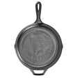 Lodge classic cast iron skillet with US flag design, 25.4 cm diameter, showing the black skillet with American flag pattern.
