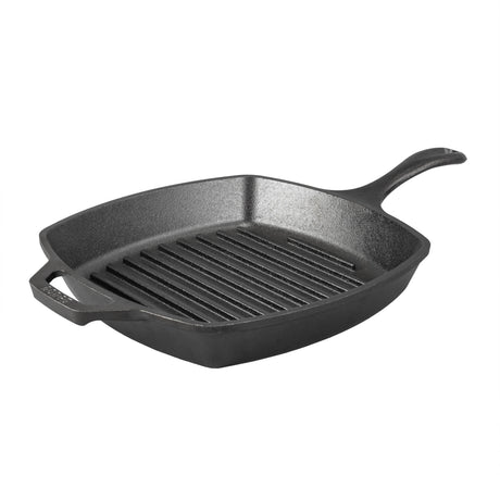 Lodge Classic black square grill pan with a 26.7 cm diameter, perfect for indoor grilling and searing.