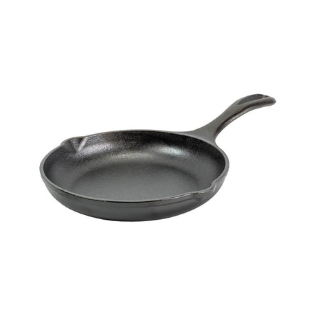 Black Lodge cast iron skillet, Chef series, with a handle and cooking surface visible, ideal for versatile stovetop and oven use.