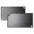 Lodge 42.5 cm black 2-sided Classic grill plate with smooth and ridged surfaces for versatile outdoor cooking.