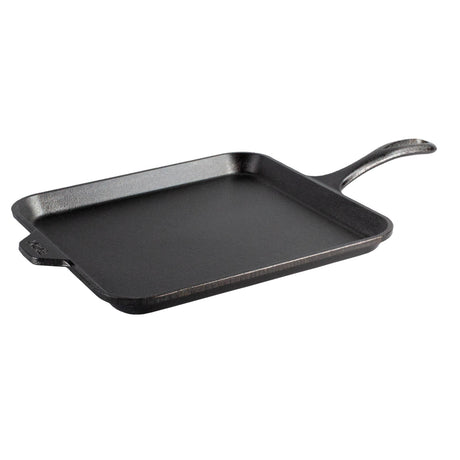 Lodge Classic black square grill plate with 27.9 cm size, cast iron cookware for outdoor and indoor grilling.