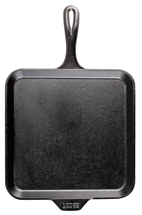 Black Lodge Classic square grill plate with 27.9 cm size, designed for outdoor or indoor grilling.