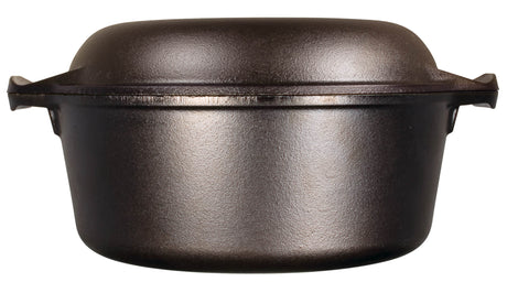 Lodge classic black Dutch oven, 12.3-liter capacity, heavy-duty cast iron with lid for versatile cooking and baking.