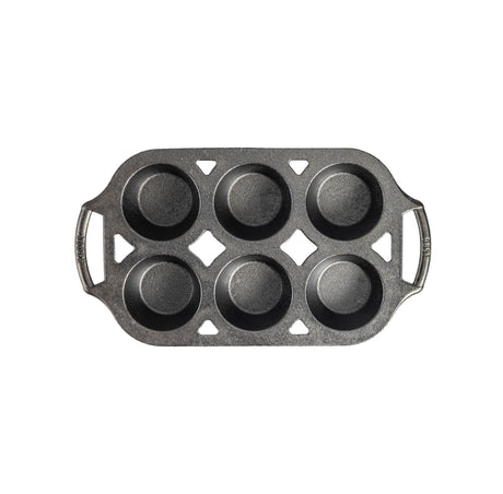 Lodge classic black muffin pan with multiple muffin cups, non-stick baking mold for muffins and cupcakes.