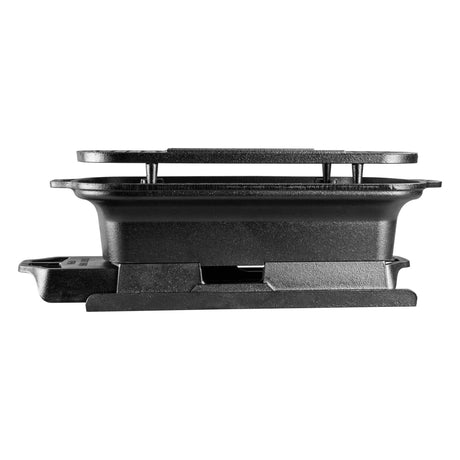 Lodge Sportsman’s Pro black grill with sturdy metal construction and grilling surface for outdoor cooking.