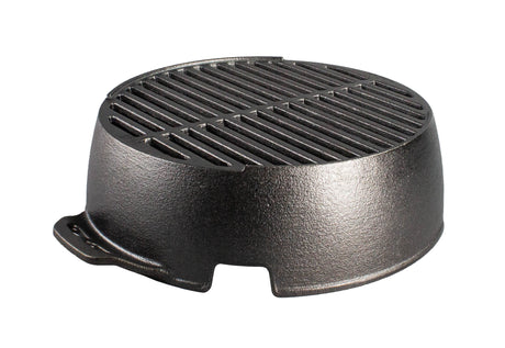 Lodge black 30.5 cm cast iron grill with ridged surface for grilling steaks and vegetables