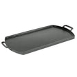Lodge black cast iron grill plate, 51 cm, with ridged surface for outdoor grilling and searing.