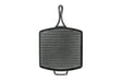 Lodge black square grill pan with 30.5x30.5 cm cooking surface, durable cast iron cookware for grilling and searing.