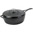 Lodge black cast iron deep skillet pan with 3.8L capacity, black non-stick coating, and sturdy handle for versatile cooking.