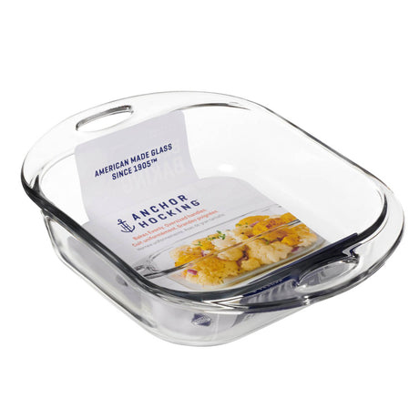 Anchor Hocking Heritage HLL baking dish, rectangular glass Auflaufform with clear, durable design for oven use.