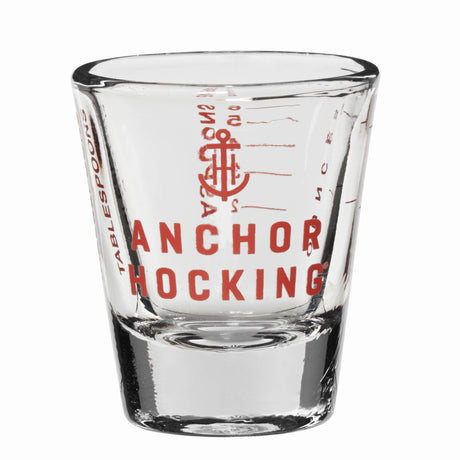 Anchor Hocking red cherry Mess-Pinnchen measuring cup, 30 ml, with clear red design and cherry illustration.