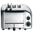 Dualit 2-in-1 Kombi-Toaster aus poliertem Metall mit Platz für zwei Scheiben, vielseitiger Toaster für knuspriges Frühstück.