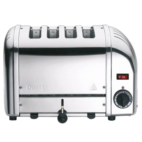 Polierter DUALIT Toaster Vario mit 4 Scheiben, modernes Design und Edelstahlgehäuse, perfekt für gleichmäßiges Toasten.