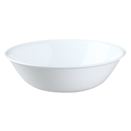 Corelle Winter Frost white dinnerware set featuring plates and bowls with a frosted winter design, made of durable glass.