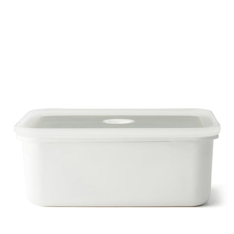 HONEYWARE white enamel storage jar with vacuum lid, 2.8L capacity, durable and airtight for kitchen organization.