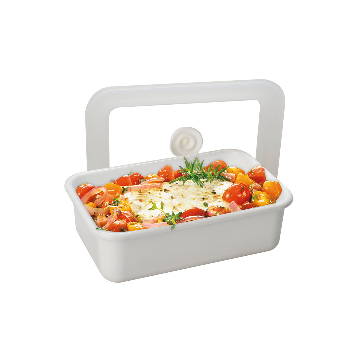 HONEYWARE white enamel storage jar with vacuum lid, 740ml capacity, ideal for kitchen organization and food storage.