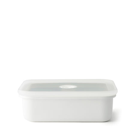 HONEYWARE white enamelled vacuum storage jar with a 1.35L capacity, featuring a sleek design and a secure vacuum lid.