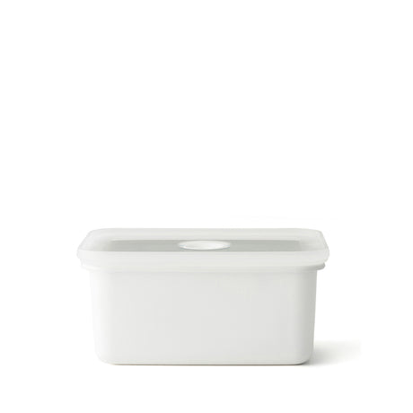 HONEYWARE white enameled vacuum storage jar, 1.12L capacity with a smooth, glossy finish and secure lid for fresh food storage.