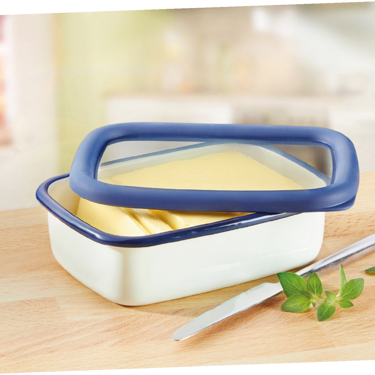 Flache Emaille-Frischhaltedose, S flach, 0,42L